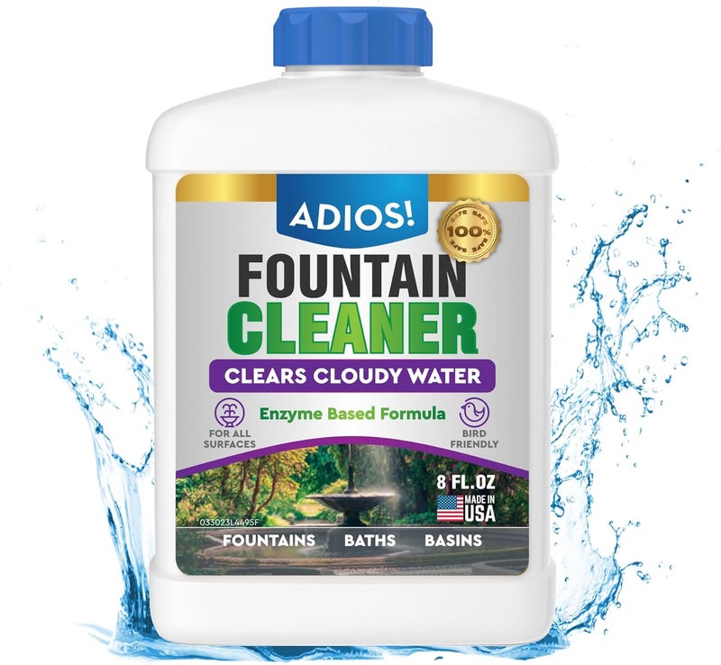 ADIOS! Fountain Cleaner and Clarifier for Outdoor and Indoor Fountains – Safe for Plastic, Metal, Glass and Stone (8oz) - Image 1